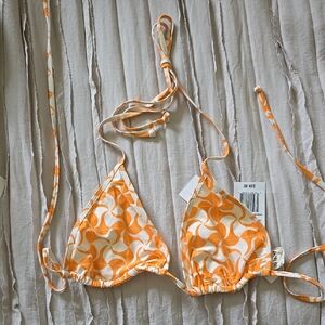 NWT L*Space Orange and White Patterned Triangle Bikini Top